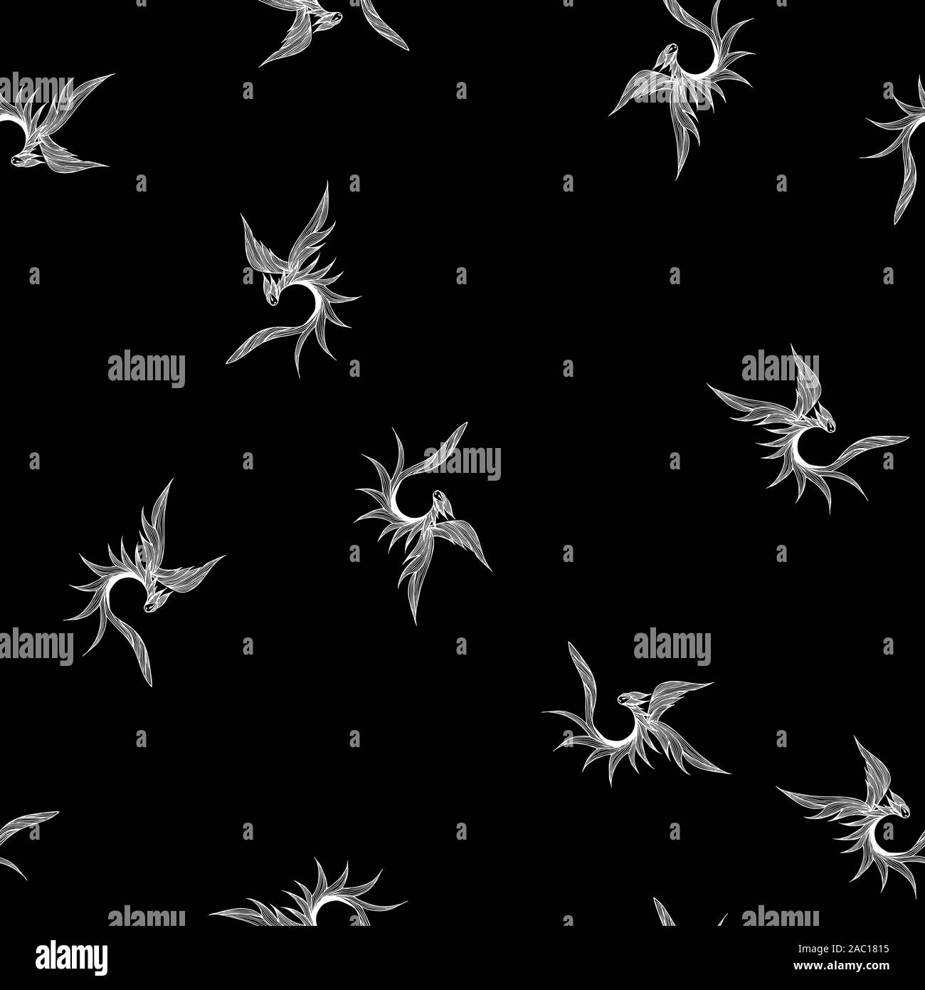 Seamless pattern of hand drawn vector dragon isolated on black ...