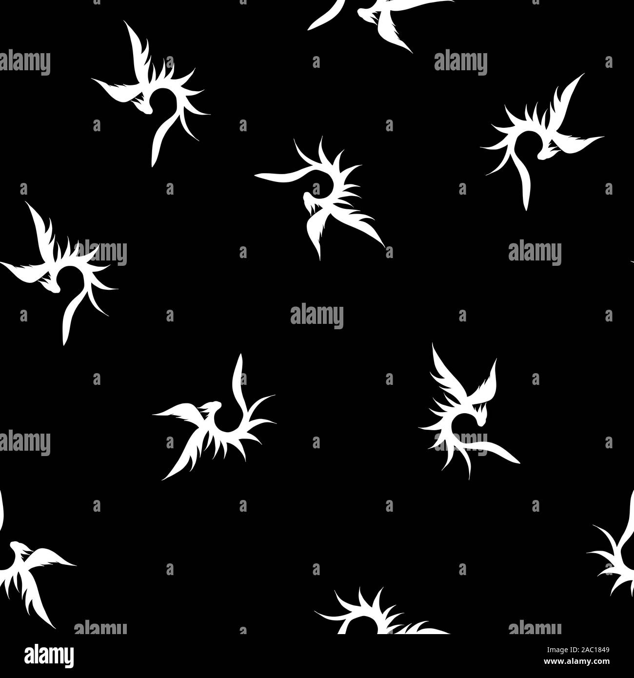 Seamless pattern of hand drawn vector dragon isolated on black ...