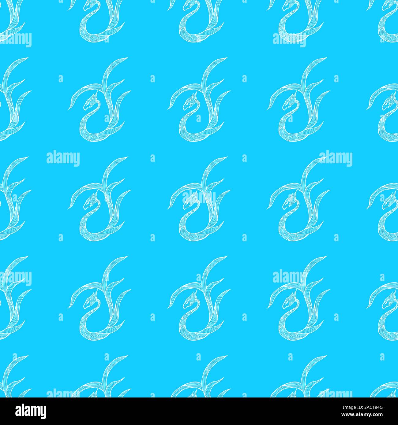 Seamless pattern of hand drawn vector dragon isolated on white ...