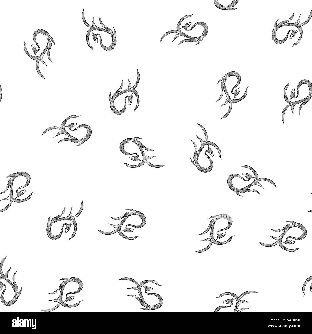 Seamless pattern of hand drawn vector dragon isolated on white ...