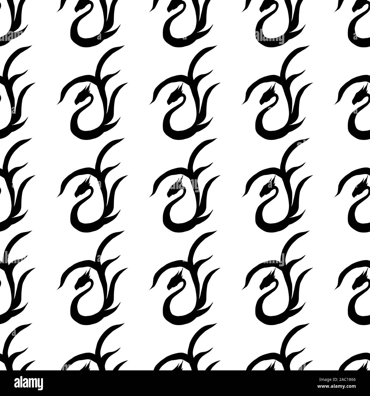 Seamless pattern of hand drawn vector dragon isolated on white ...