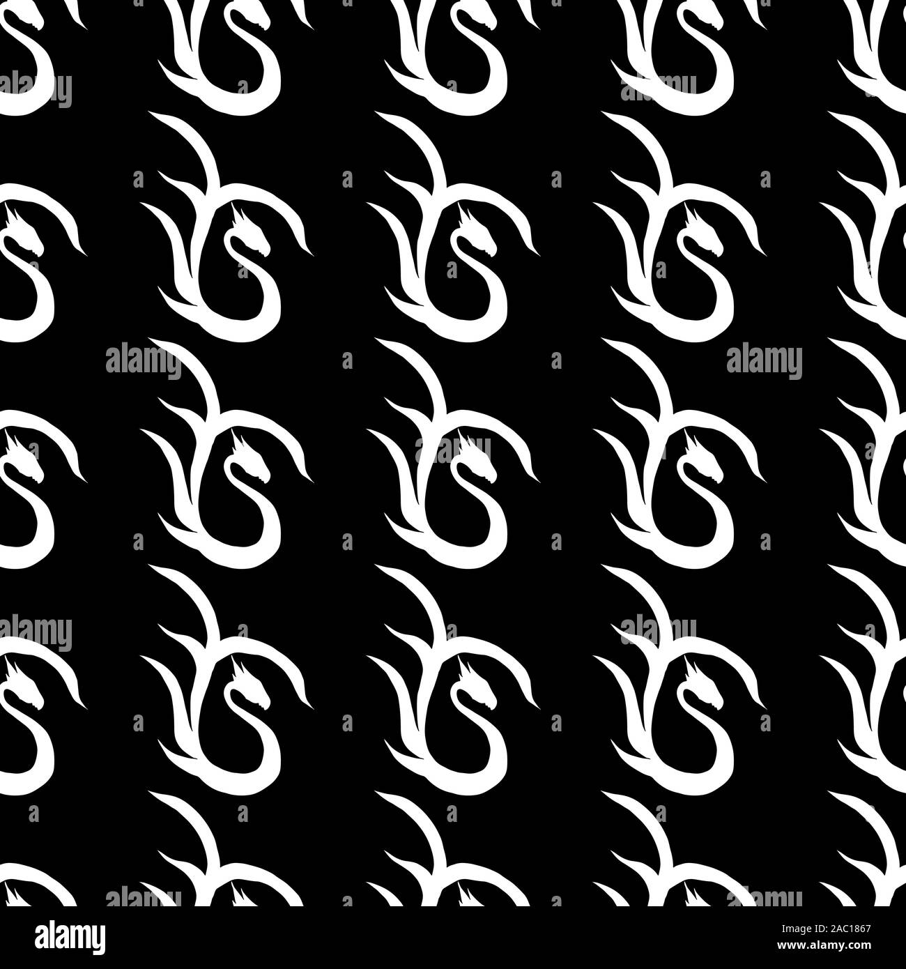 Seamless pattern of hand drawn vector dragon isolated on black ...