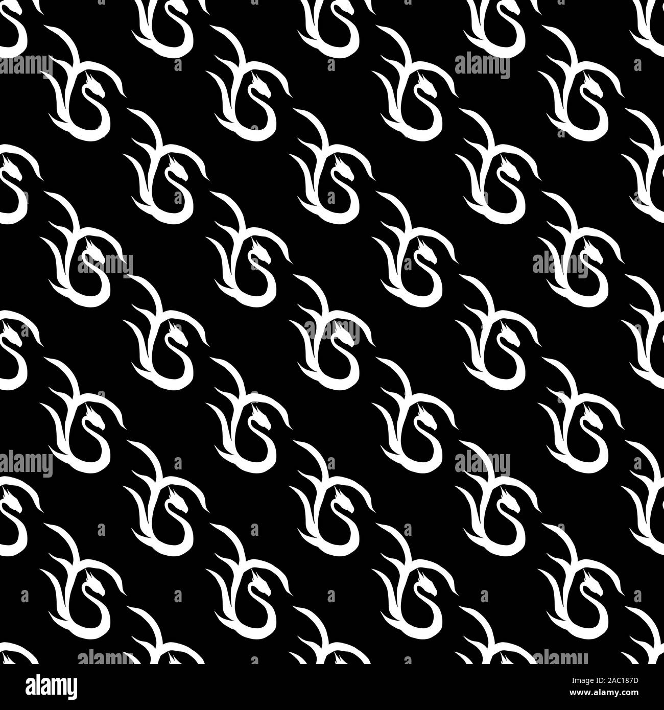 Seamless pattern of hand drawn vector dragon isolated on black ...