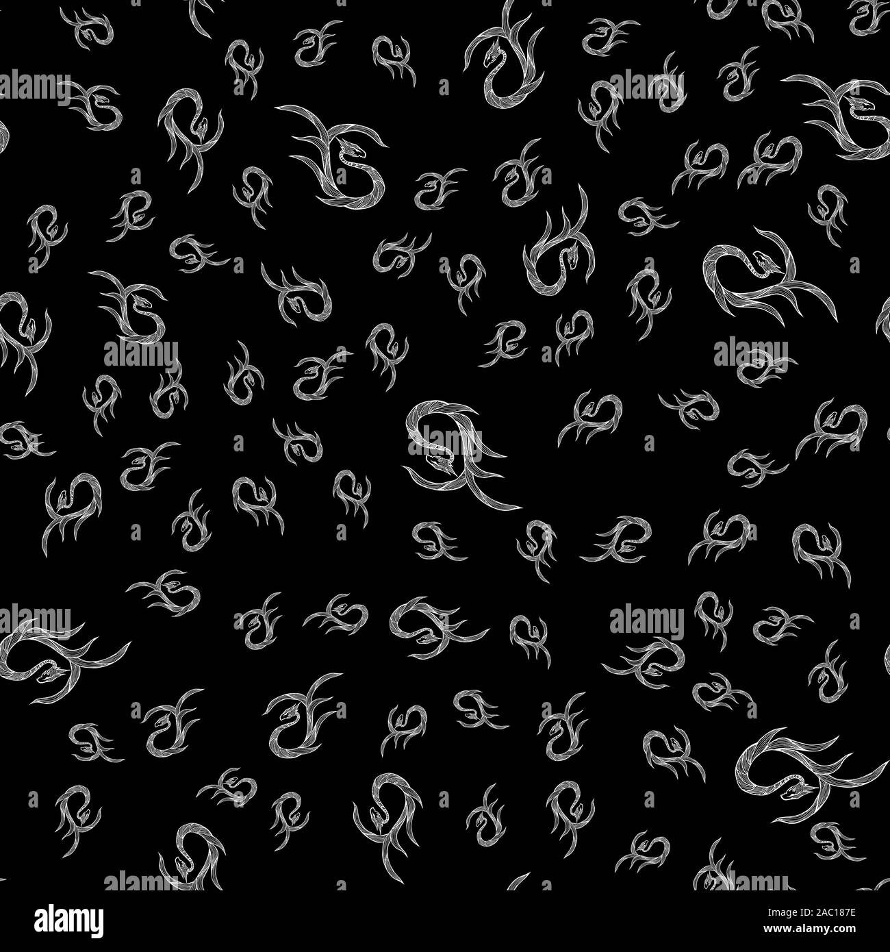 Seamless pattern of hand drawn vector dragon isolated on black ...