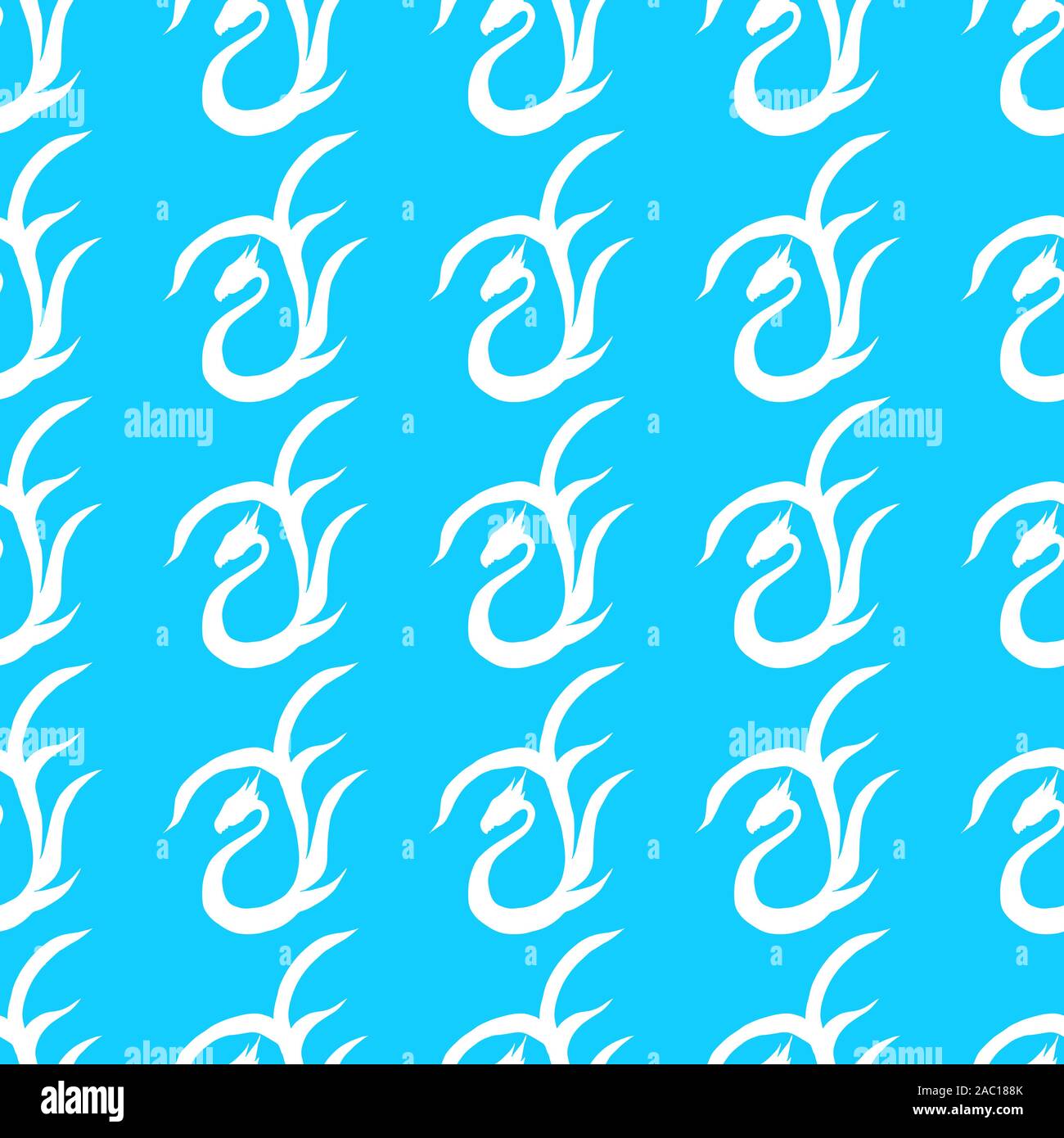 Seamless pattern of hand drawn vector dragon isolated on white ...
