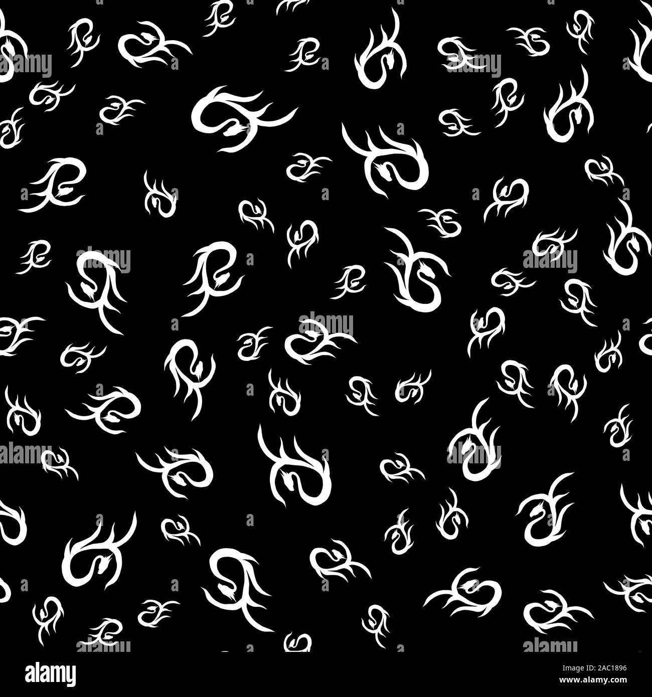 Seamless pattern of hand drawn vector dragon isolated on black ...