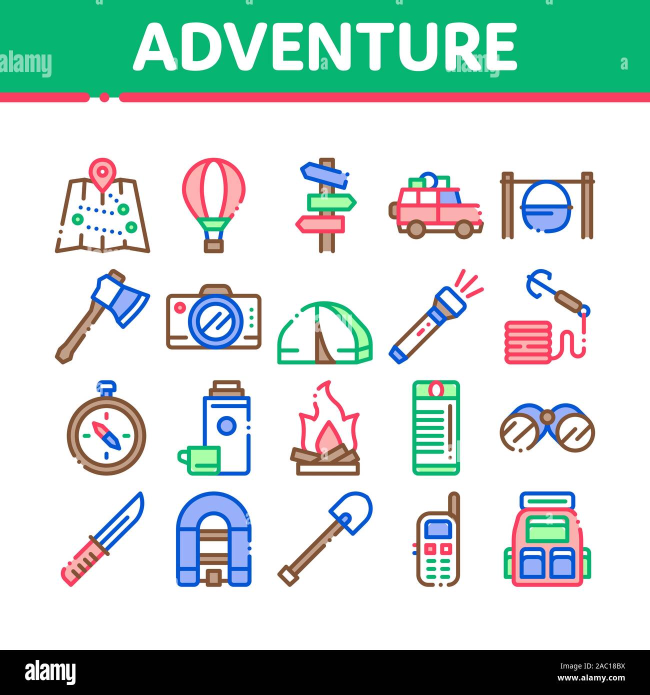 Adventure Collection Elements Icons Set Vector Stock Vector Image & Art ...