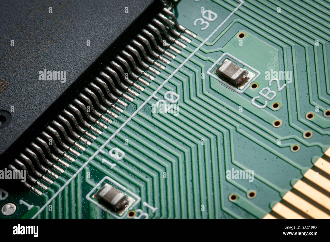 Details of a computer electronic circuit board with components ...