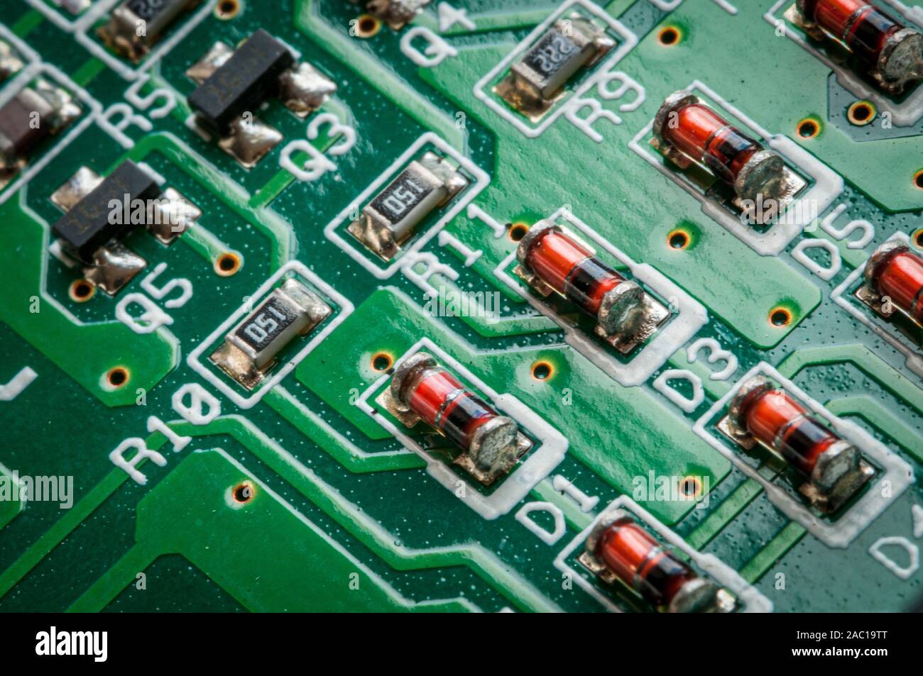 Details of a computer electronic circuit board with components ...