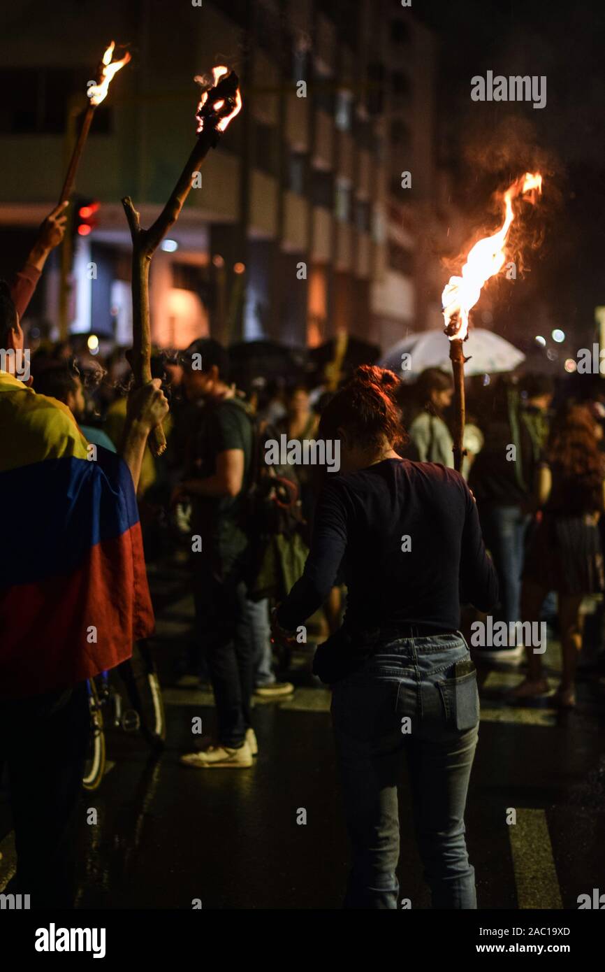 Unhappy Colombians take the streets again to protest against President Ivan Duque´s response to the recent massive National Strike. Cali, Colombia, We Stock Photo