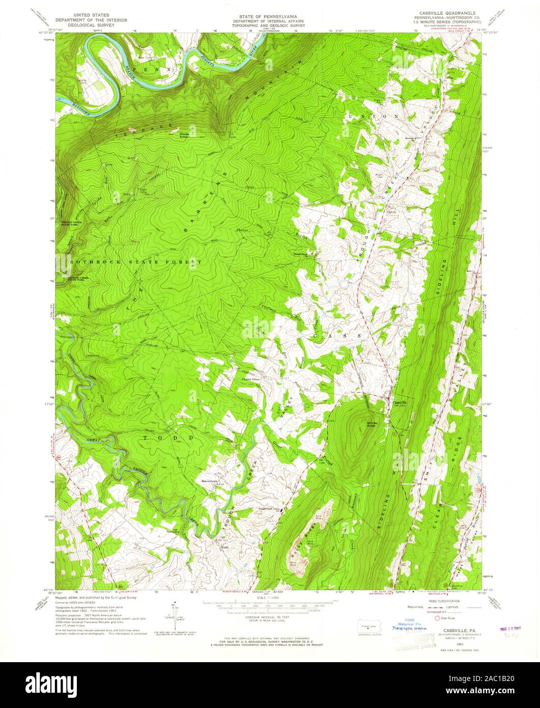 USGS TOPO Map Pennsylvania PA Cassville 172814 1963 24000 Restoration Stock Photo