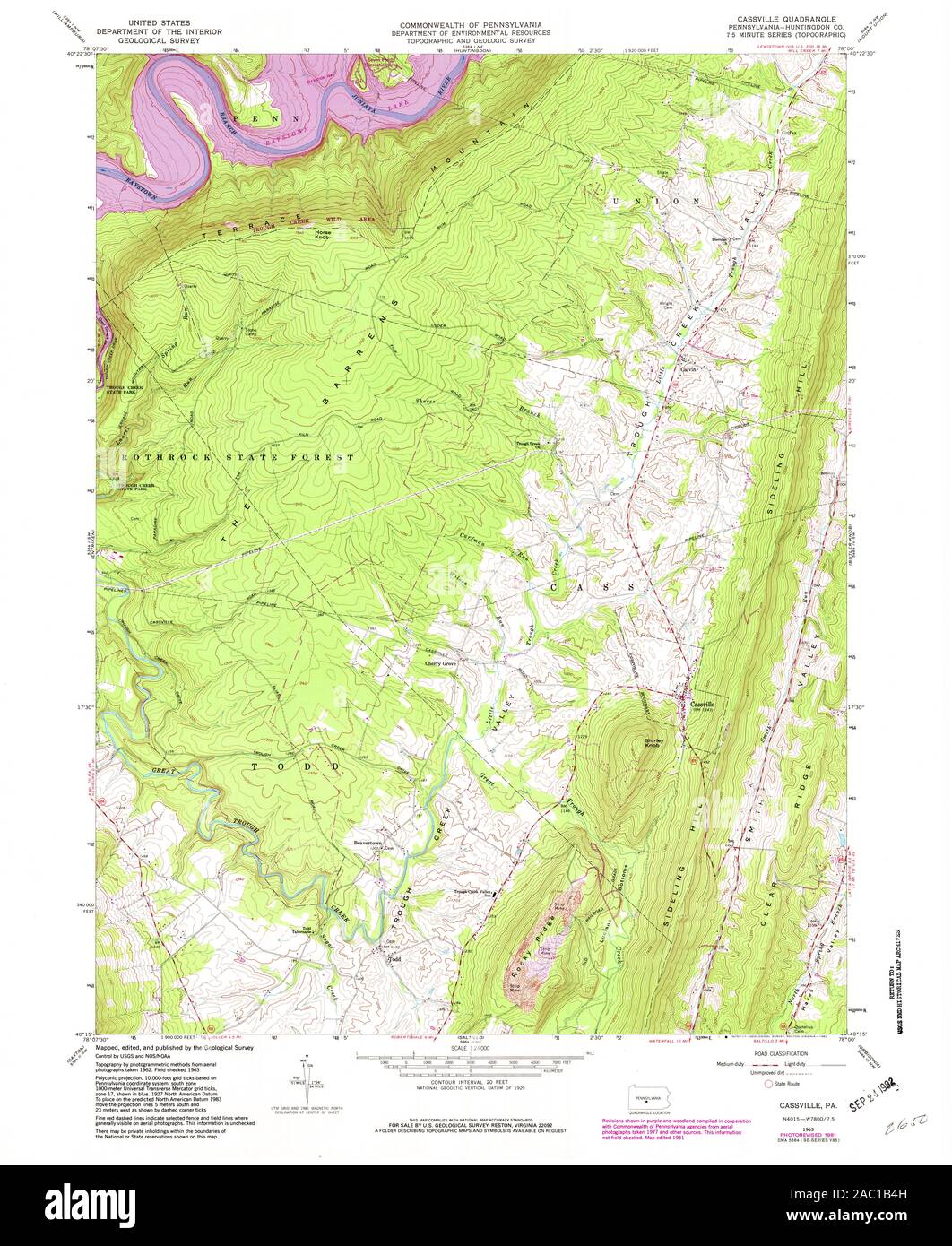USGS TOPO Map Pennsylvania PA Cassville 172816 1963 24000 Restoration Stock Photo