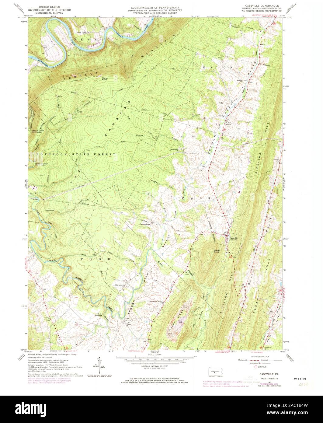 USGS TOPO Map Pennsylvania PA Cassville 172815 1963 24000 Restoration Stock Photo