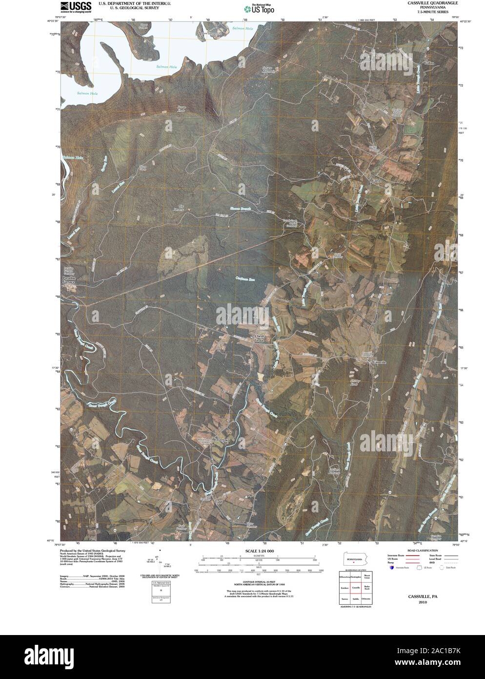 USGS TOPO Map Pennsylvania PA Cassville 20100602 TM Restoration Stock Photo