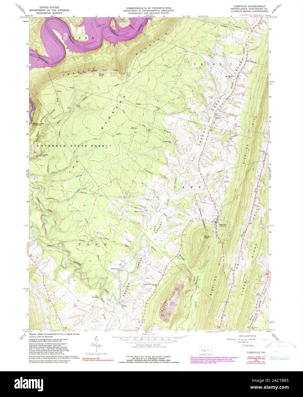 USGS TOPO Map Pennsylvania PA Cassville 172817 1963 24000 Restoration Stock Photo