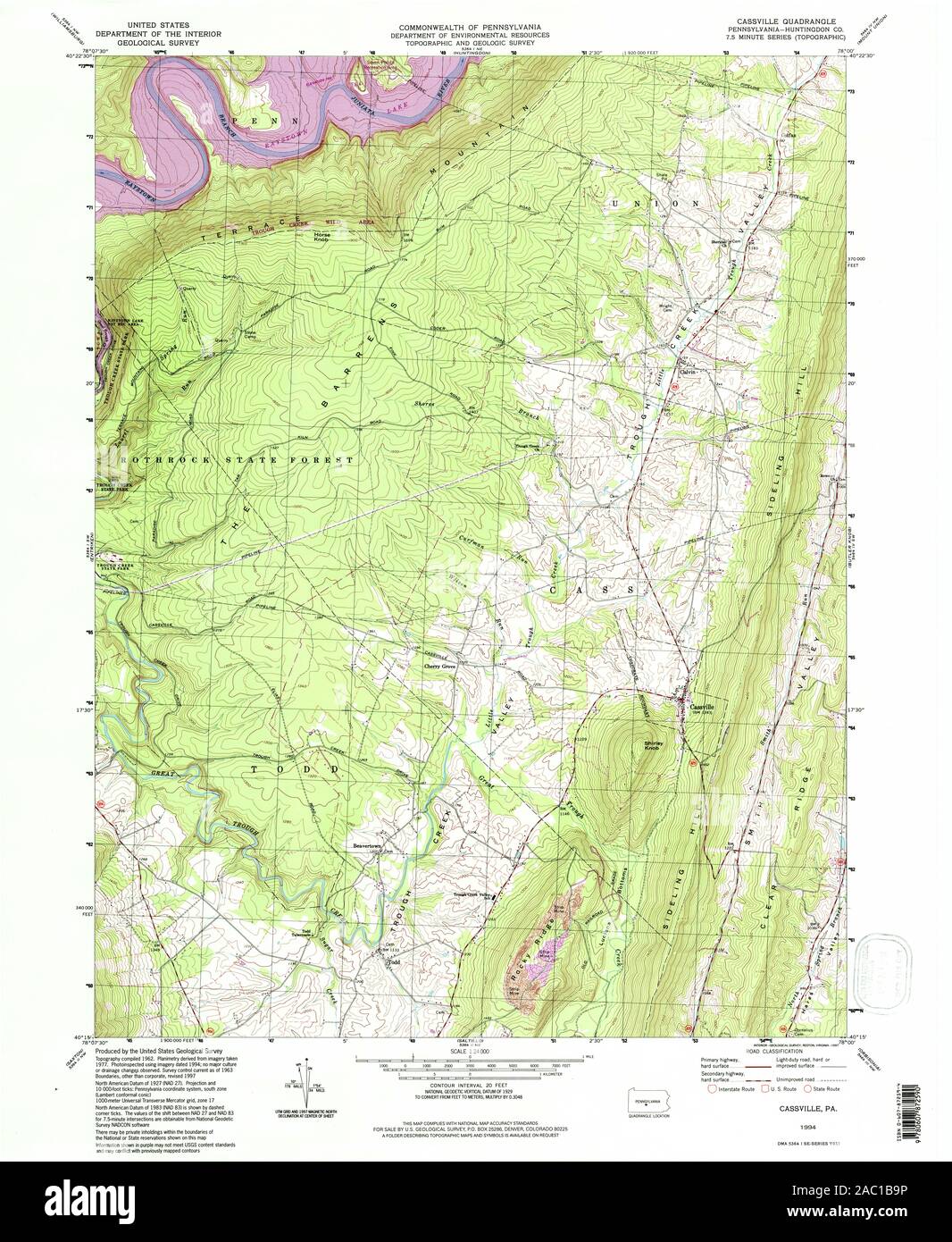 USGS TOPO Map Pennsylvania PA Cassville 223180 1994 24000 Restoration Stock Photo