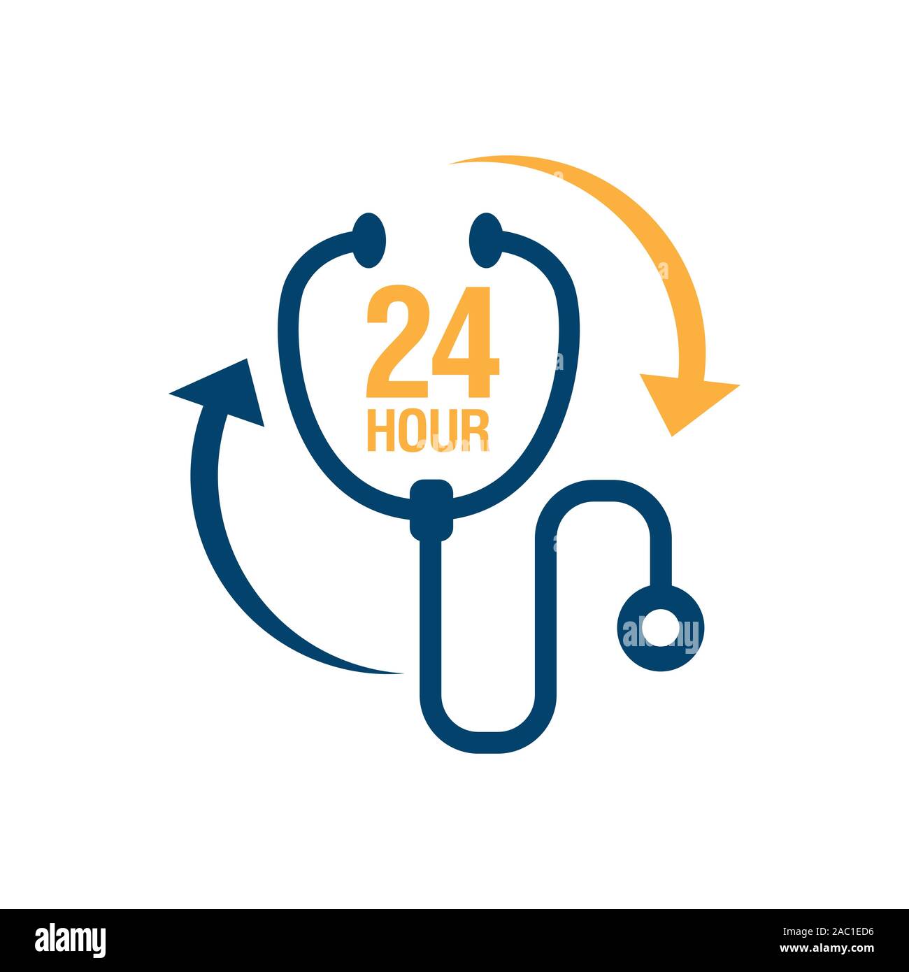 24 hours doctor service logo iconvector.  sign of 24/7 day and night healthcare medical services button symbol. Stock Vector
