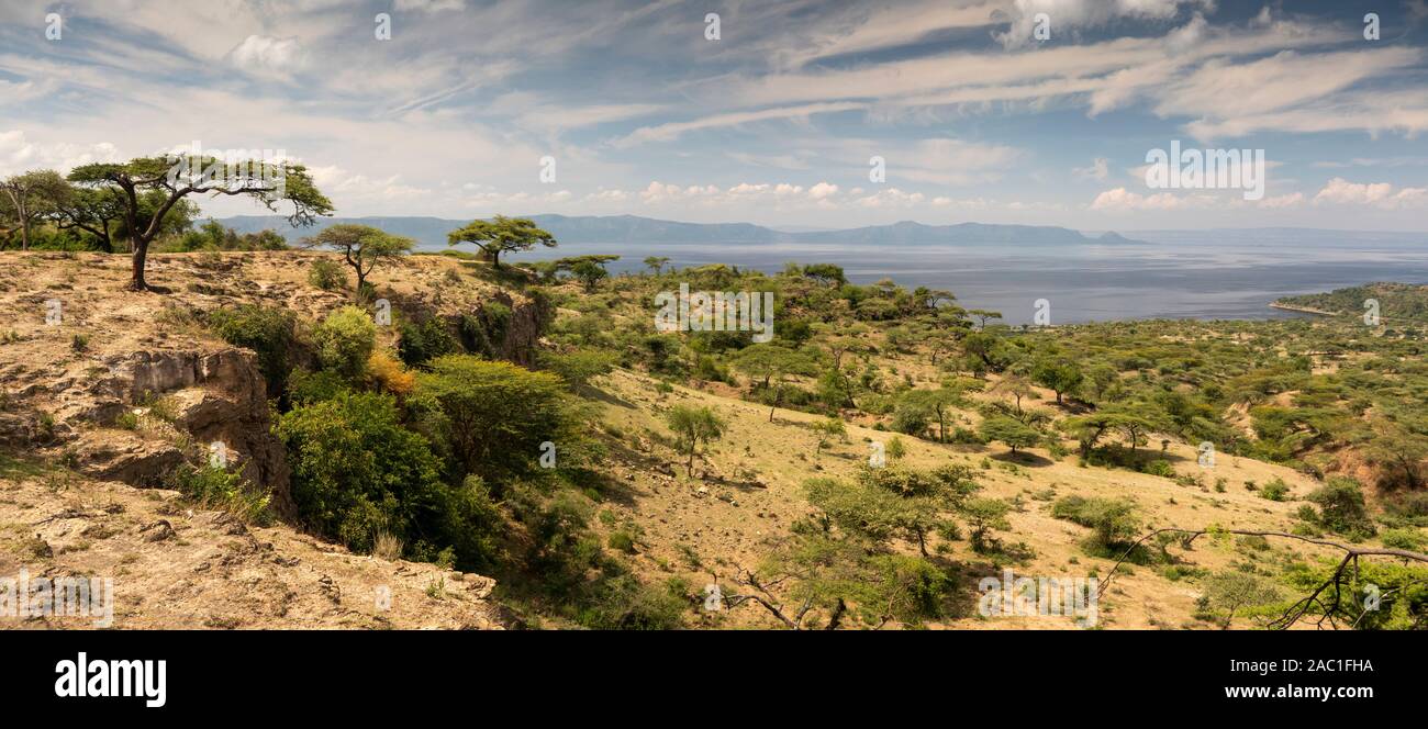 Ethiopia, Rift Valley, Oromia, Abijatta-Shalla National Park, escarpment above Lake Abijatta, panoramic Stock Photo