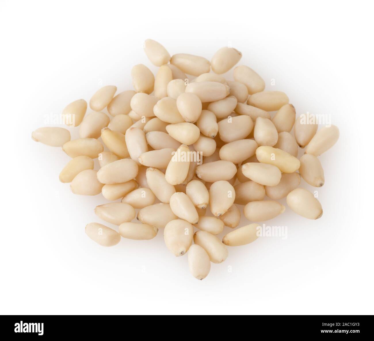 Shelled cedar pine nuts isolated on white background with clipping path Stock Photo