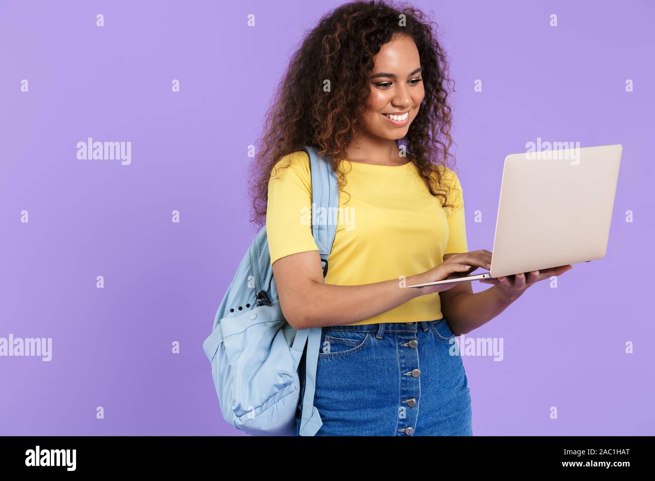 Image Of Beautiful African American Student Girl With Curly Hair