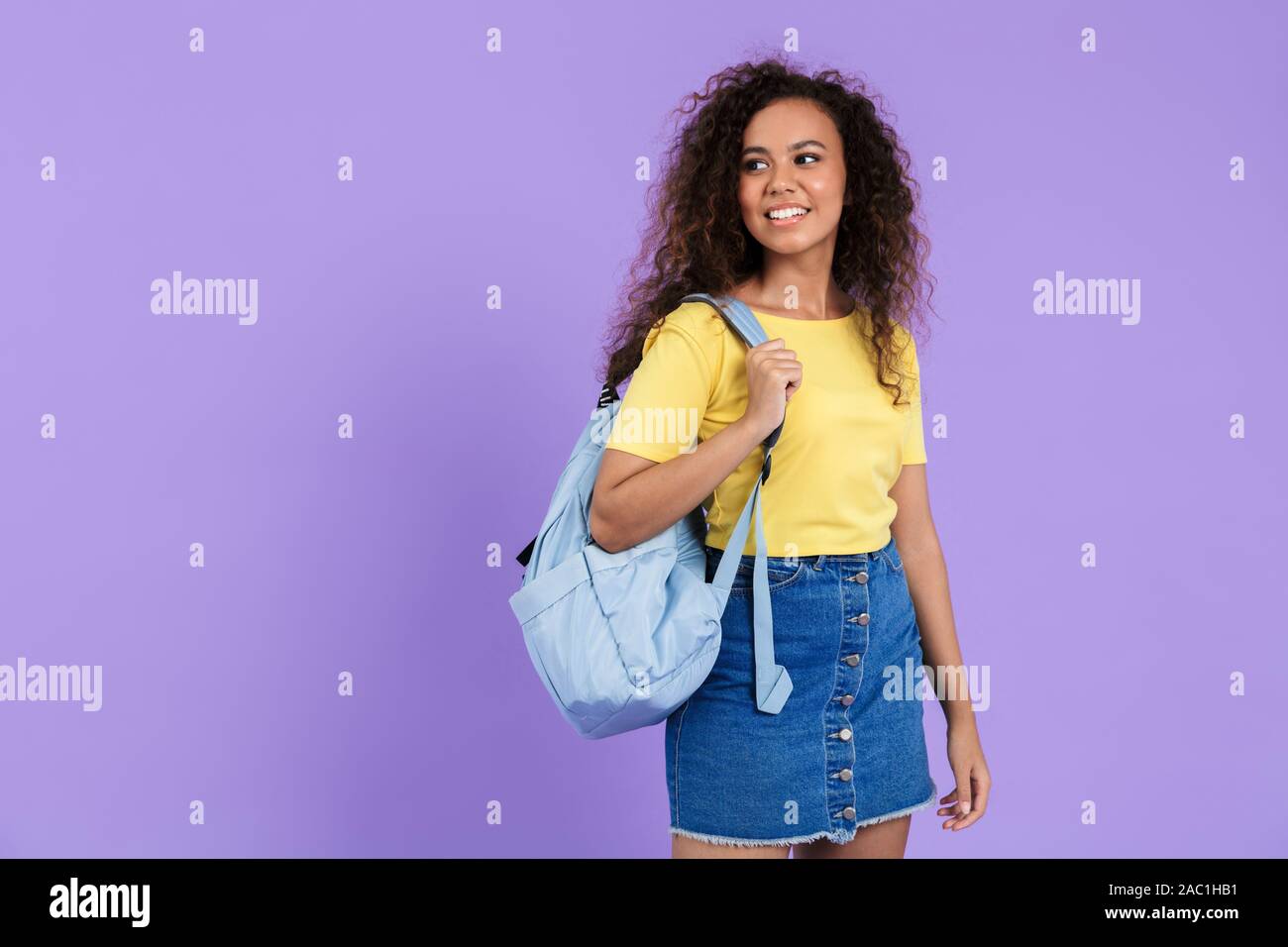 Image Of Beautiful African American Student Girl With Curly Hair