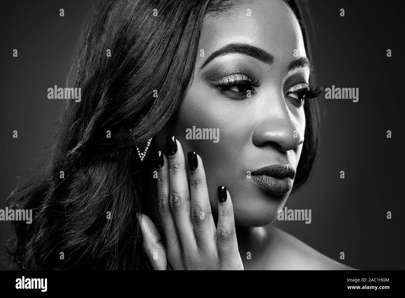 Face of an young black beauty in black and white Stock Photo Alamy