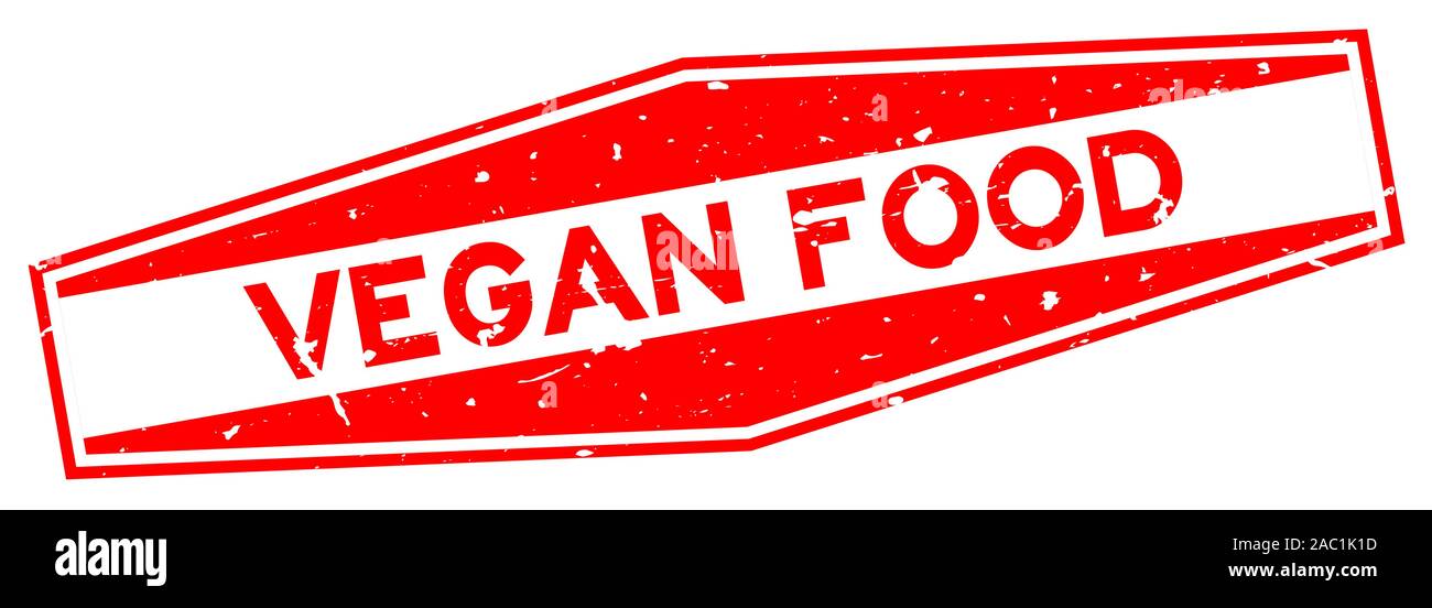 Grunge red vegan food word hexagon rubber seal stamp on white ...