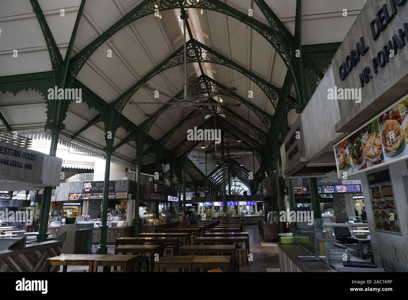 Lau Pa Sat hawker centre, also known as Telok Ayer Market, is a historic building located within the Downtown Central Area of Singapore. Stock Photo