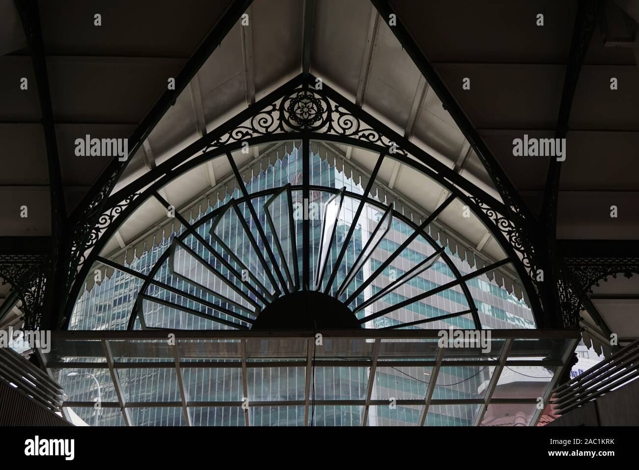 interior of Lau Pa Sat hawker centre, also known as Telok Ayer Market, is a historic building located within the Downtown Central Area of Singapore. Stock Photo