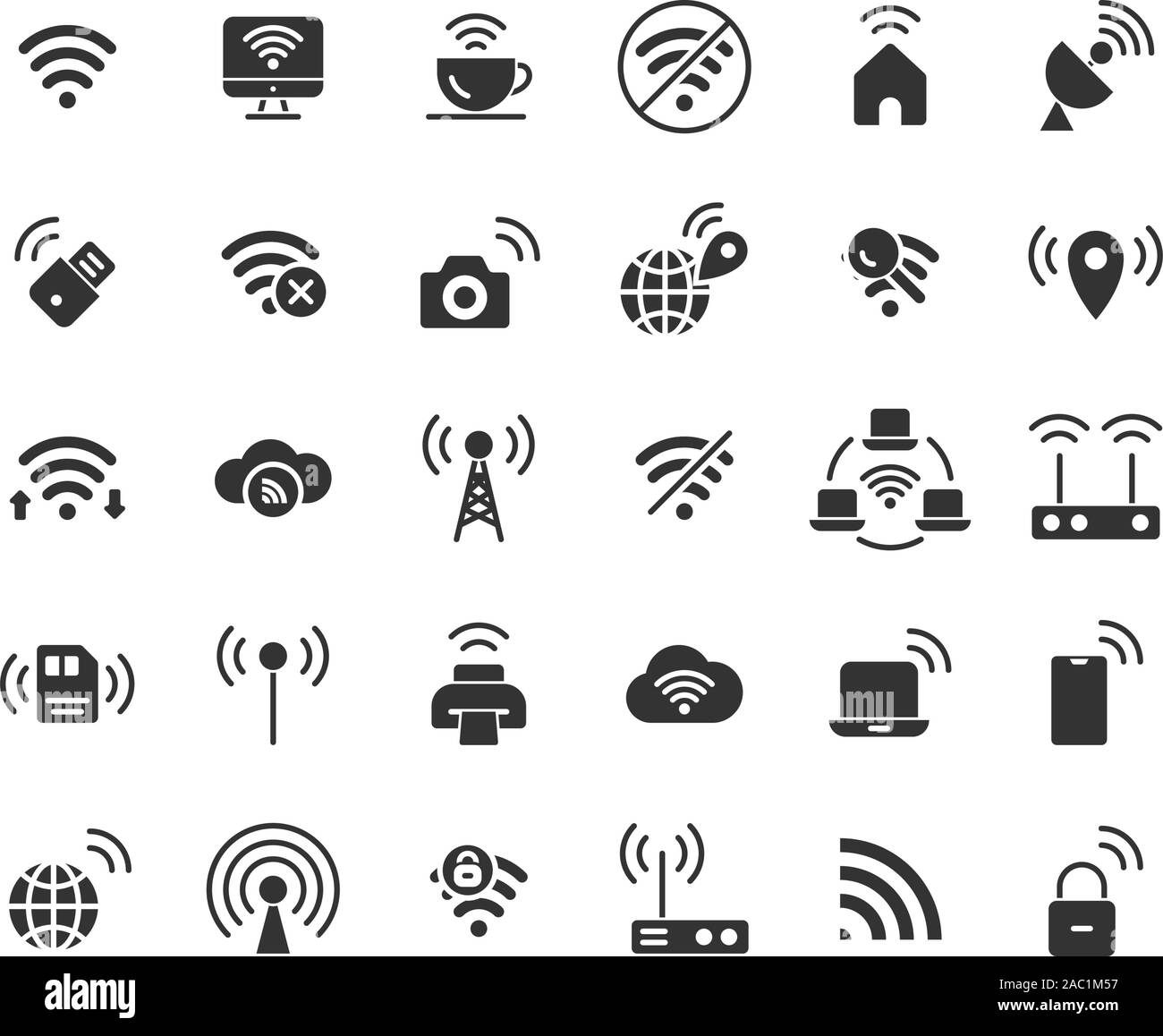Wireless Network solid icon set. Vector and Illustration Stock Vector ...