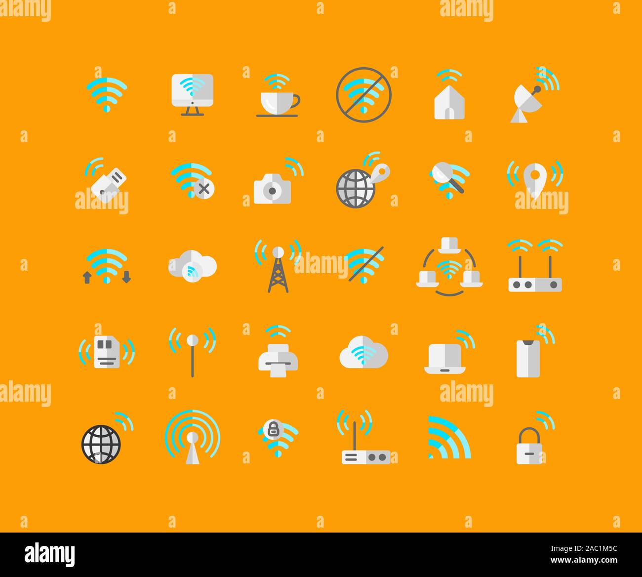 Wireless Network flat icon set. Vector and Illustration. Stock Vector