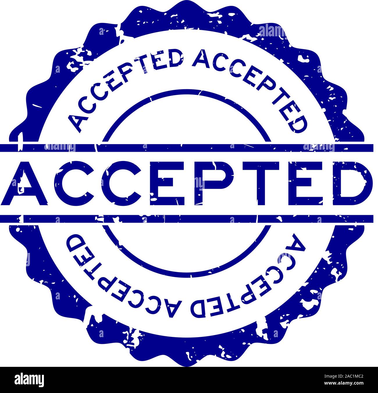 Grunge blue accepted word round rubber seal stamp on white background ...