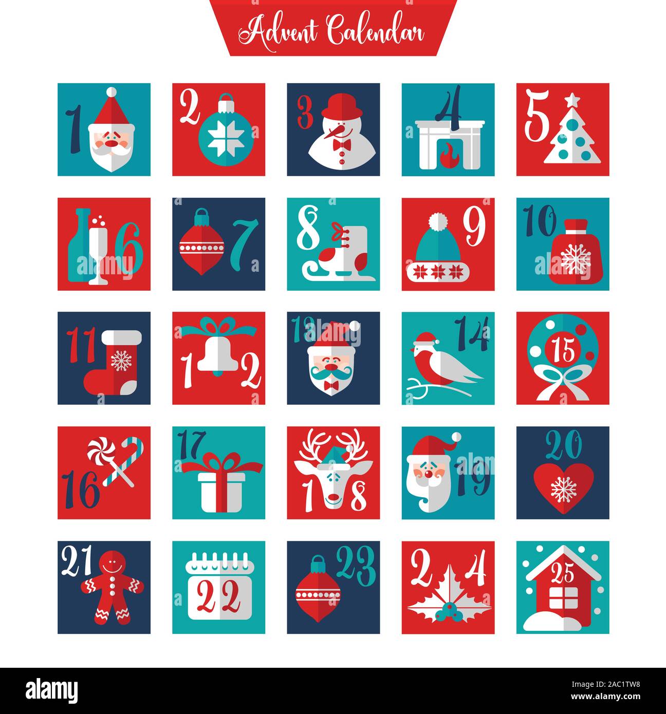 Christmas Advent Calendar or Poster. Winter Holidays Design Elements
