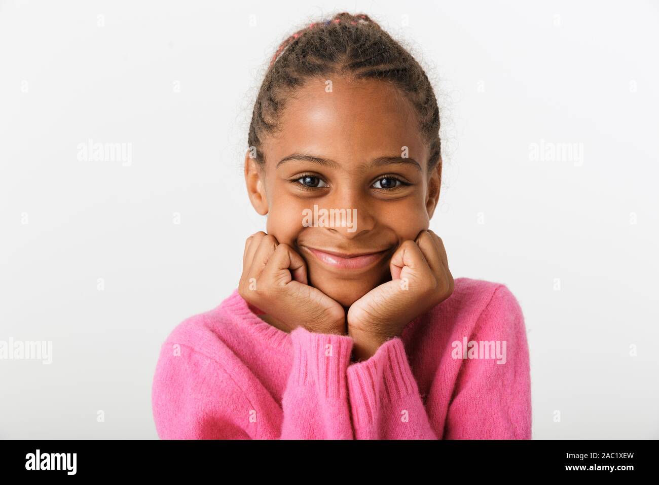Image closeup of pretty african american girl smiling and looking at ...