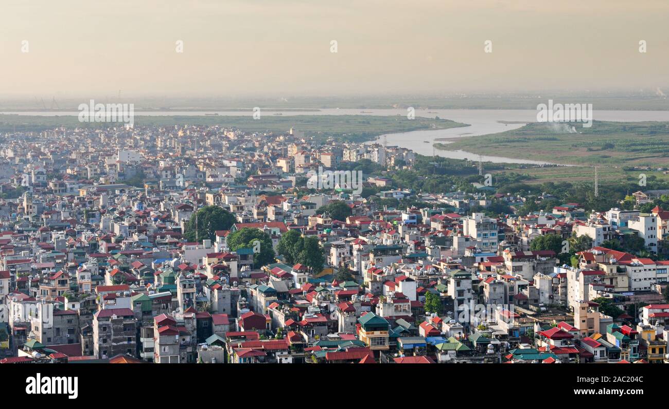 The skyline of Hanoi in  the capital city of Vietnam in Asia late in the evening Stock Photo