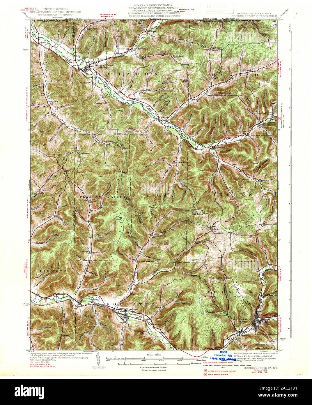 USGS TOPO Map Pennsylvania PA Coudersport 172396 1938 62500 Restoration ...