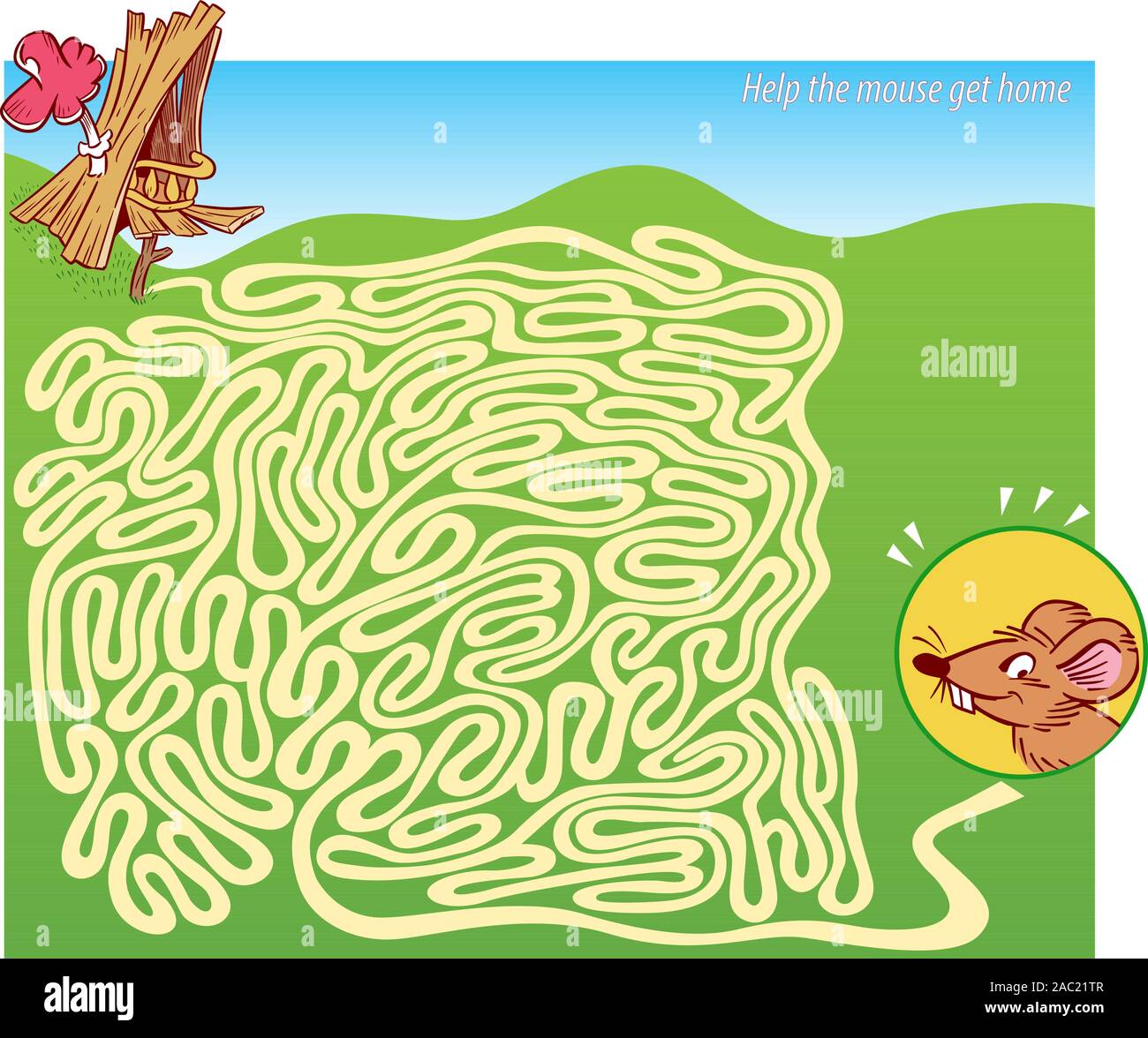 In the vector illustration a puzzle maze where you need to help the mouse get home Stock Vector