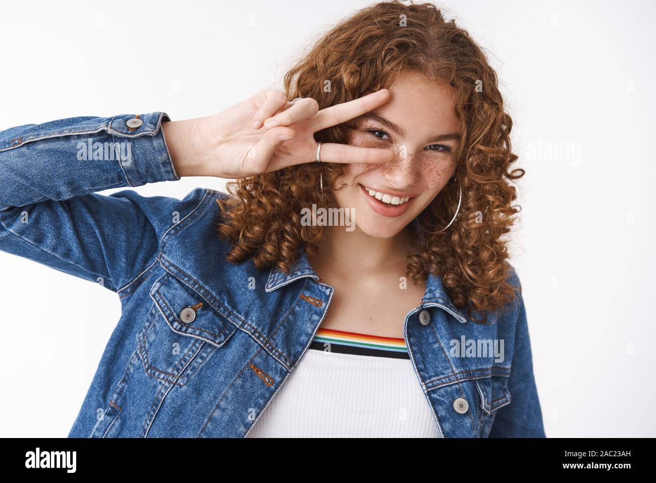 Happy Young Energized Redhead Girl With Curly Hair Pimples