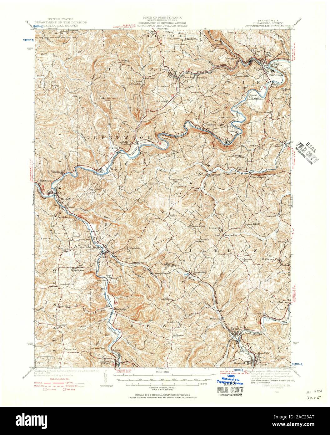 USGS TOPO Map Pennsylvania PA Curwensville 172428 1939 62500 Restoration Stock Photo
