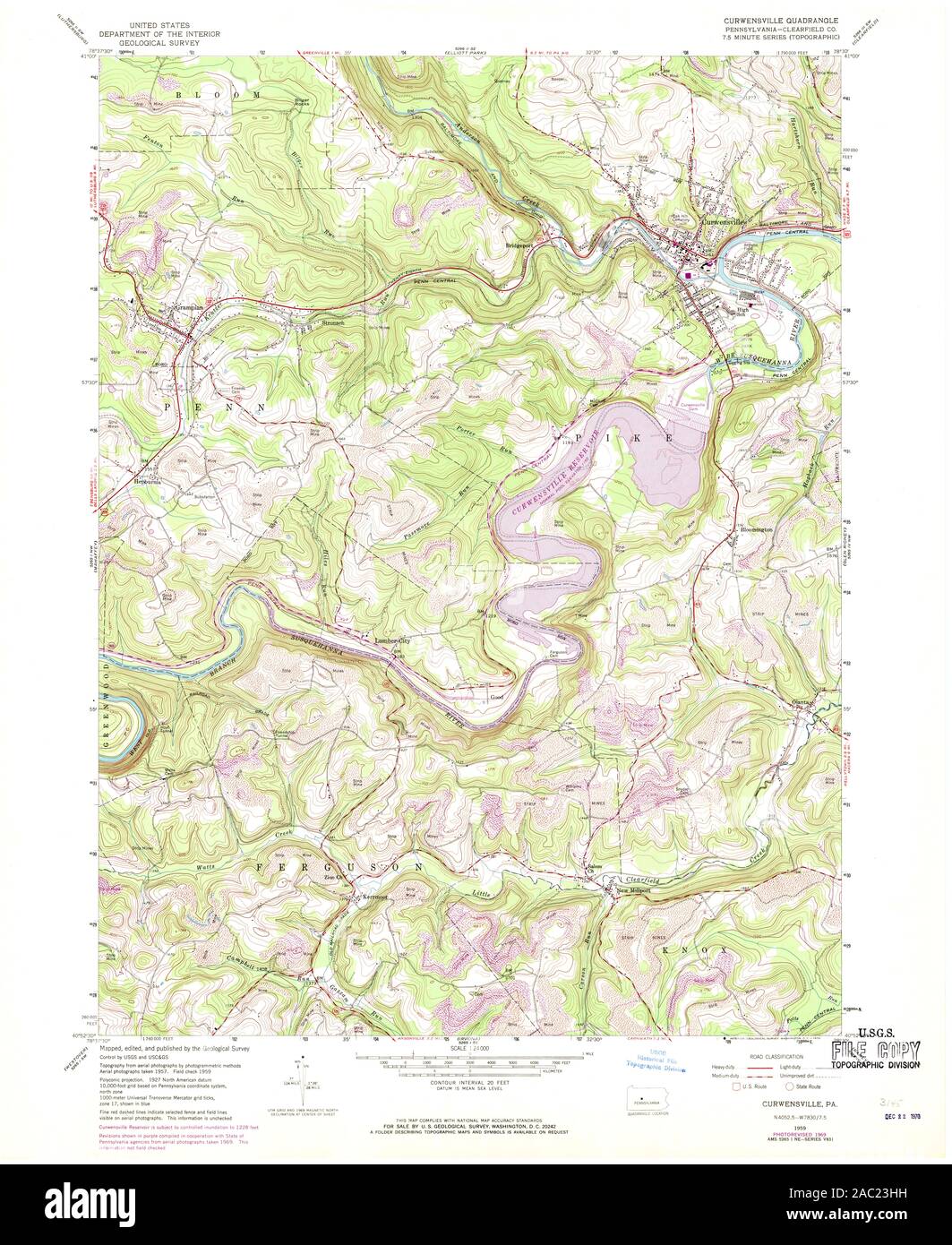 USGS TOPO Map Pennsylvania PA Curwensville 172436 1959 24000 Restoration Stock Photo