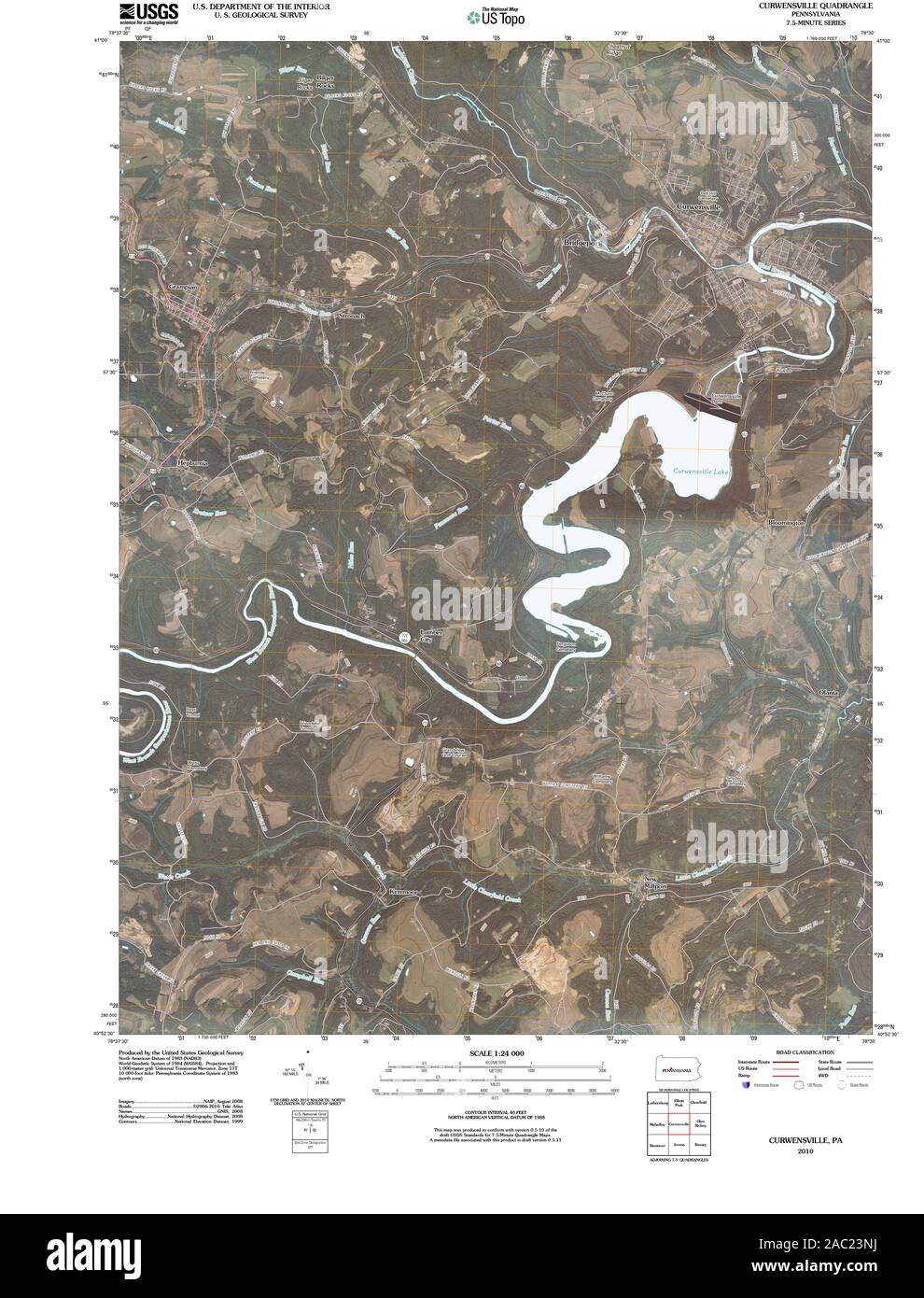 USGS TOPO Map Pennsylvania PA Curwensville 20100602 TM Restoration Stock Photo