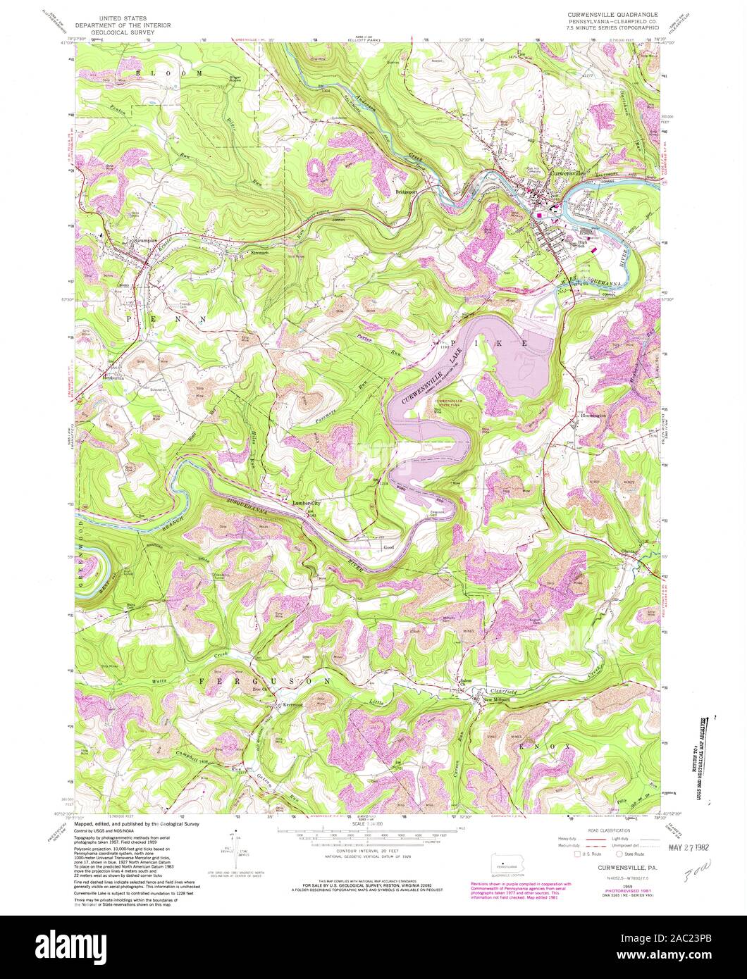 USGS TOPO Map Pennsylvania PA Curwensville 172437 1959 24000 Restoration Stock Photo