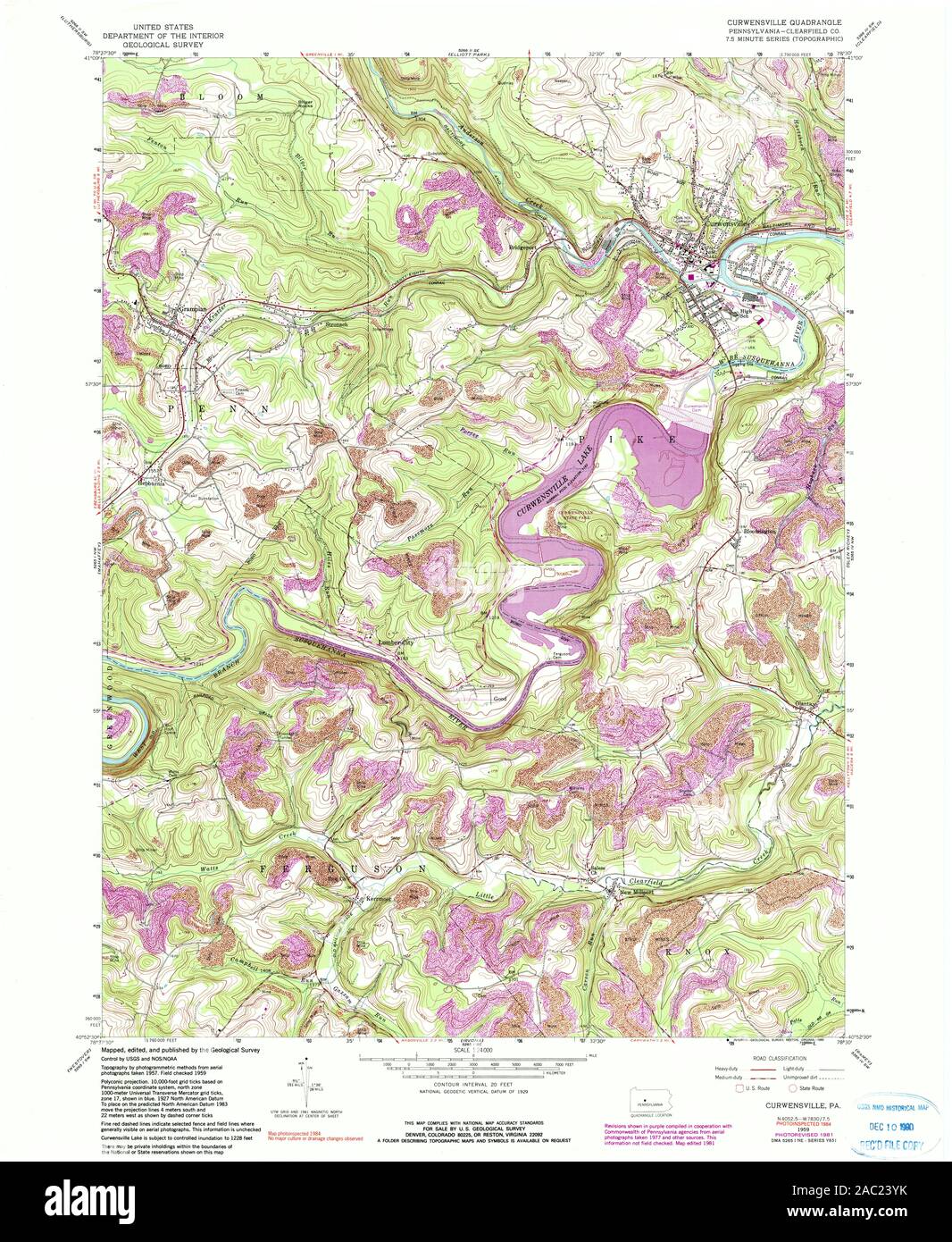 USGS TOPO Map Pennsylvania PA Curwensville 223275 1959 24000 Restoration Stock Photo
