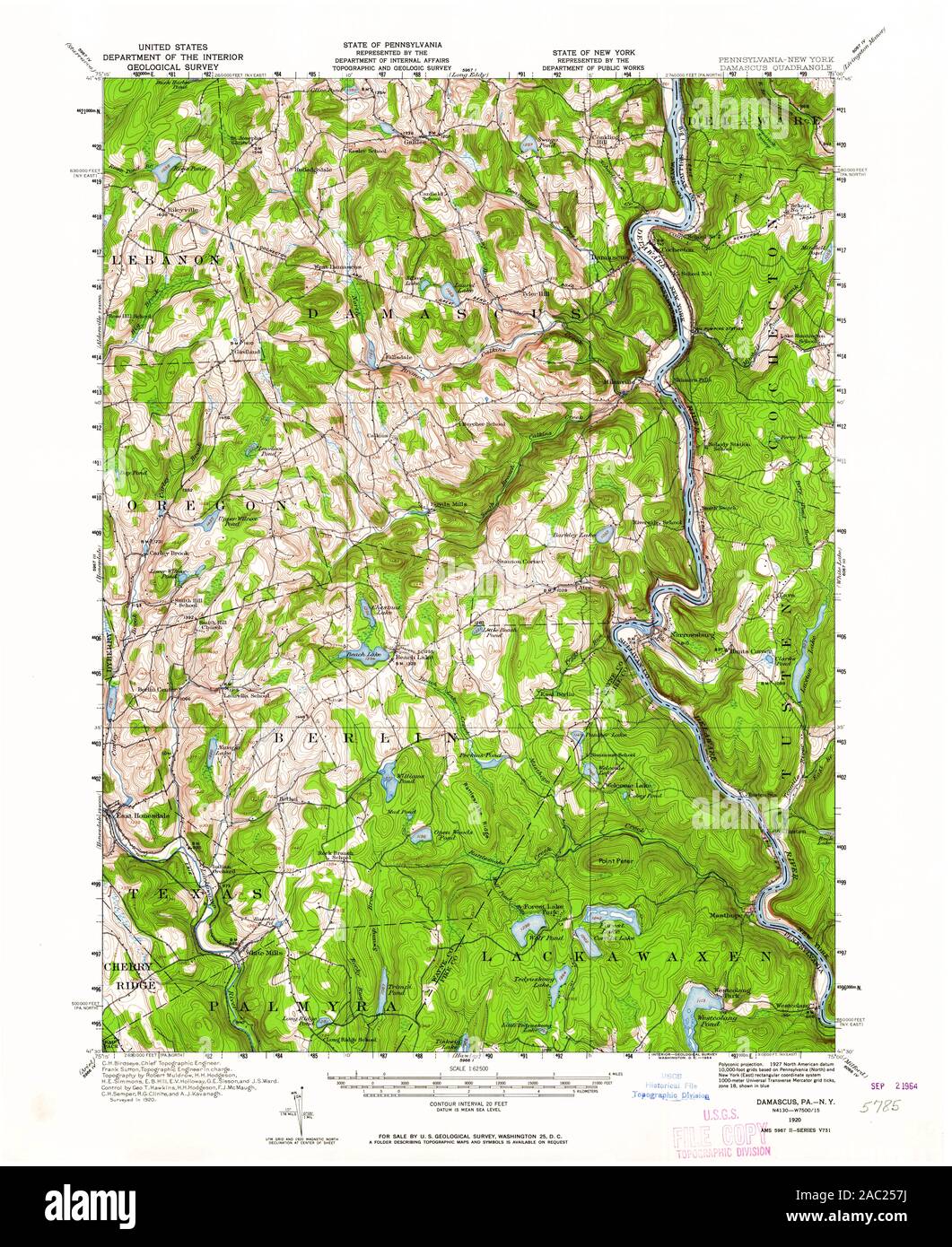 USGS TOPO Map Pennsylvania PA Damascus 170581 1920 62500 Restoration Stock Photo