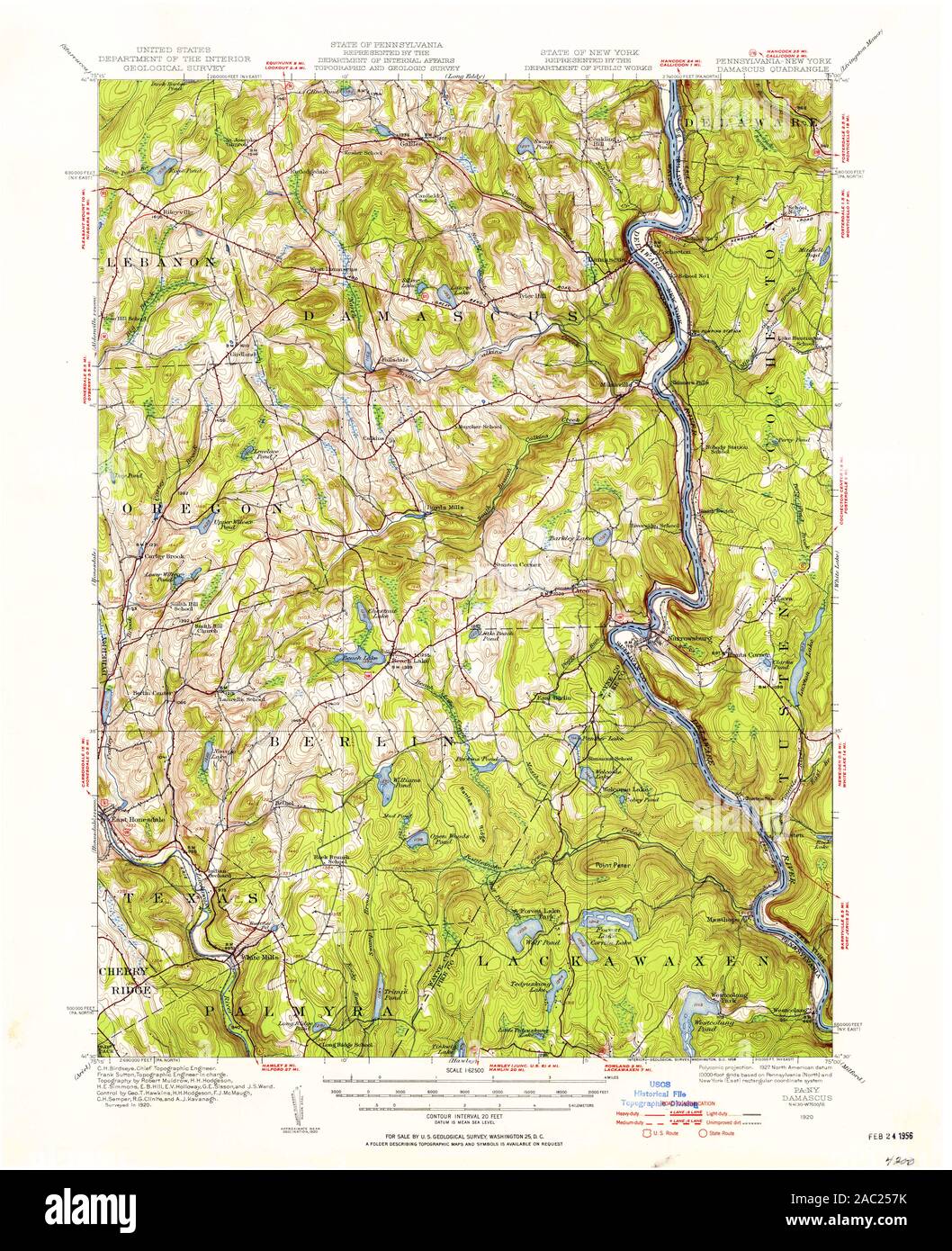 USGS TOPO Map Pennsylvania PA Damascus 170582 1920 62500 Restoration Stock Photo