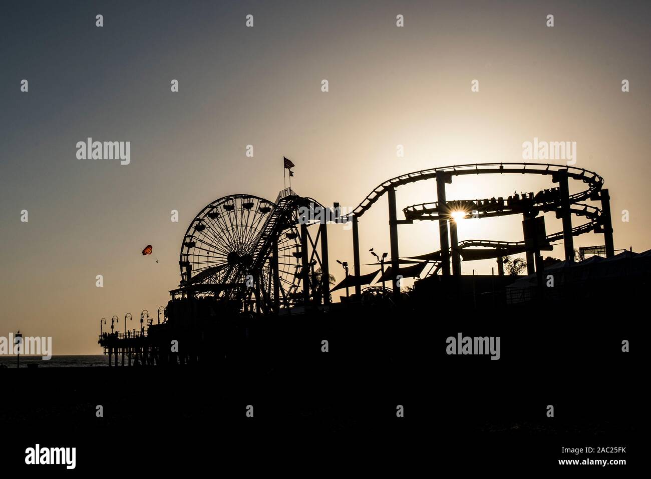 Silhouttes of a amusement park Stock Photo