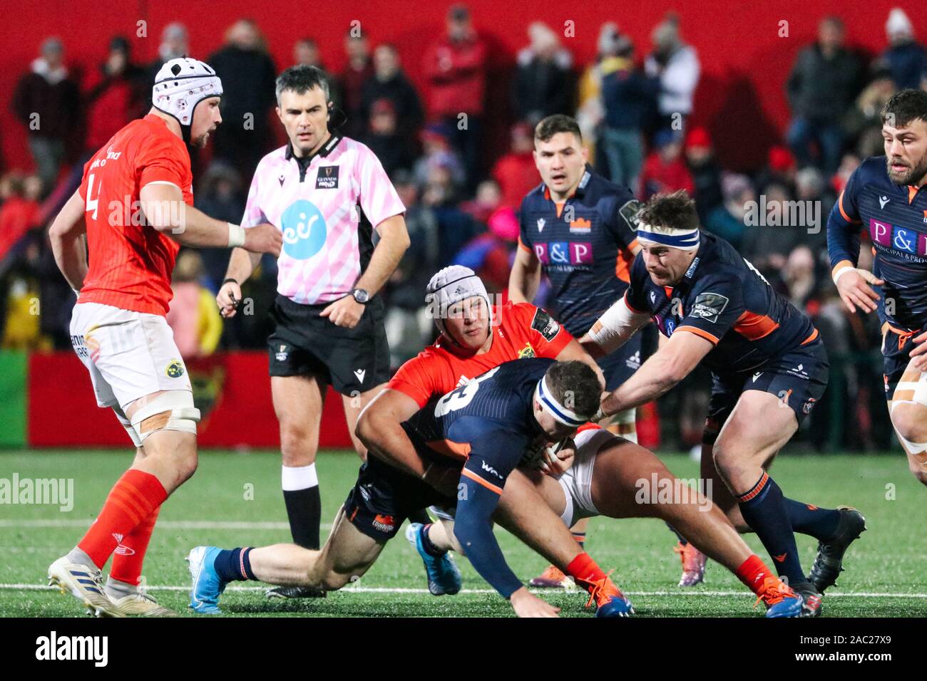 November 29th, 2019, Cork, Ireland action from the Munster Rugby versus Edinburgh Rugby match at the Irish Independent Park Stock Photo