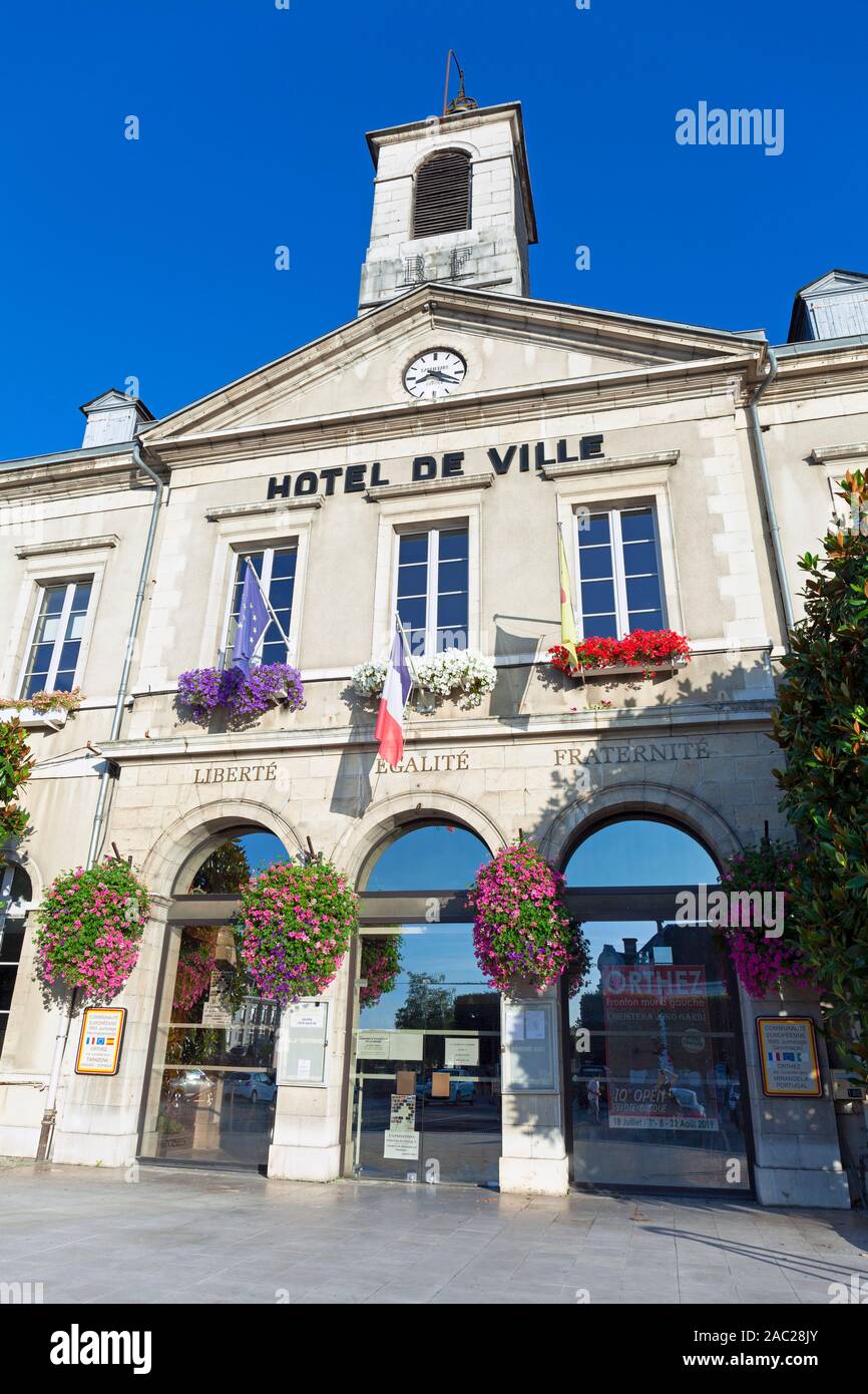 Europe, France, Nouvelle-Aquitaine, Orthez Hotel de Ville (Town Hall) Stock Photo