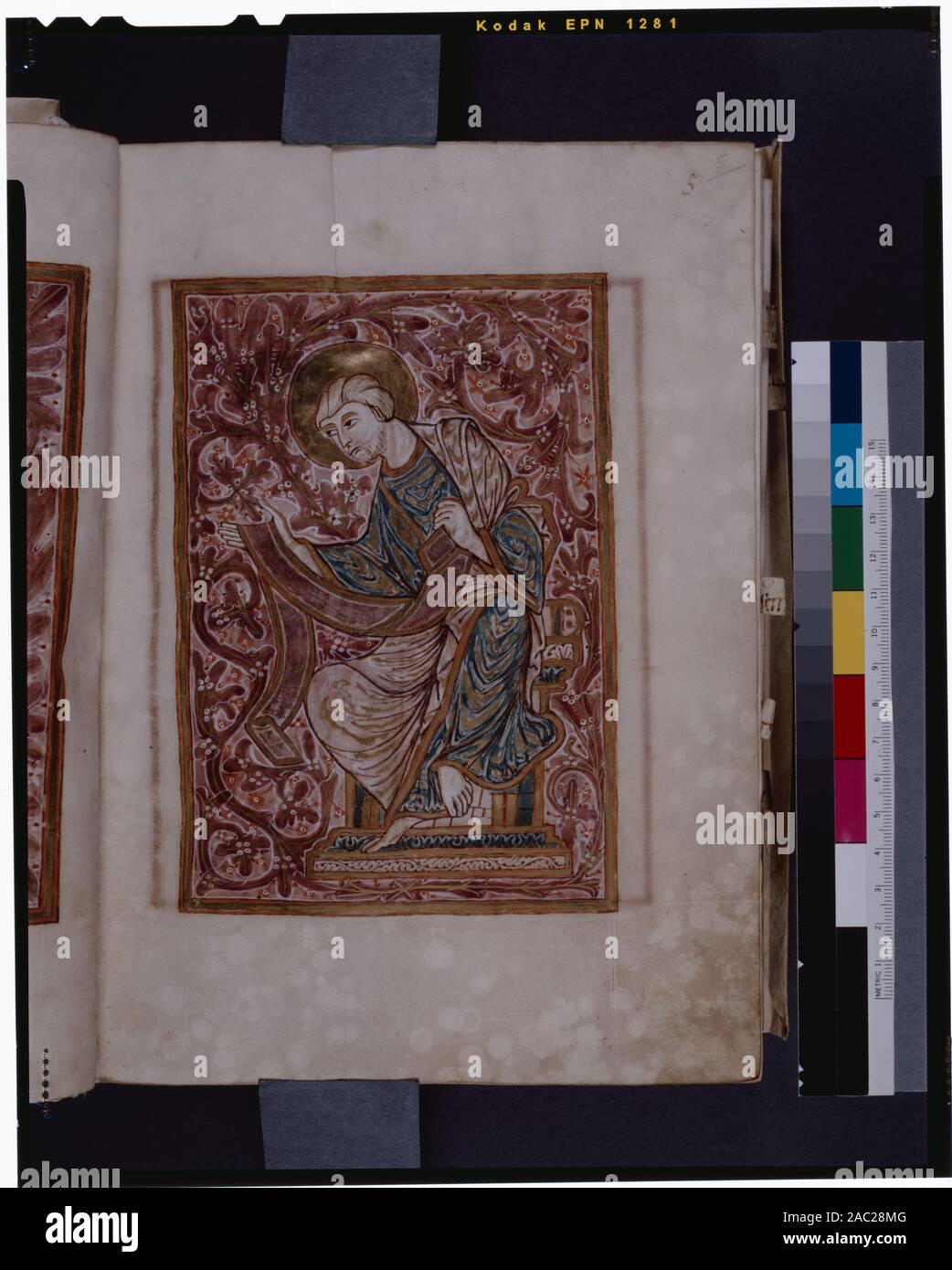 Full Page Portrait Of John In Gold Frame On Purple Background Listed In De Ricci Seymour Census Of Medieval And Renaissance Manuscripts In The United States And Canada New York N Y H W Wilson