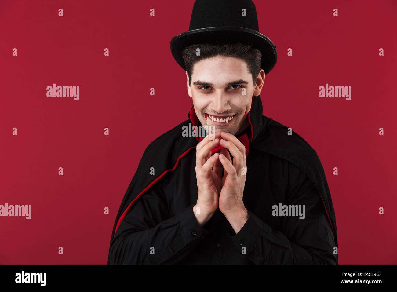 Image Of Scary Vampire Man With Blood And Fangs In Black